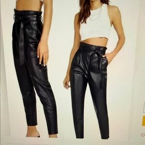 NWOT BB Dakota black Faux Leather paper bag waist belted pants